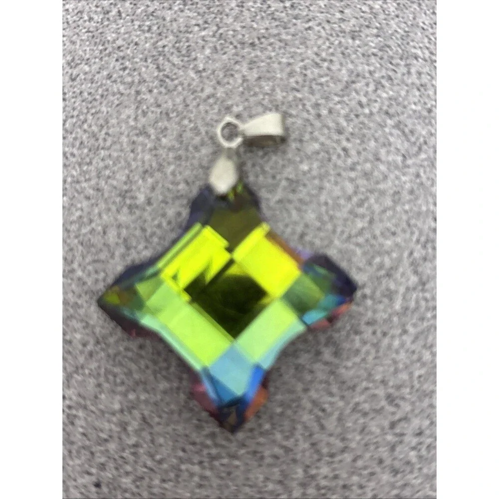 Lot Of 4 Rainbow Titanium Crystal Heart Pendants, Plus 3 Iridescent Pendants